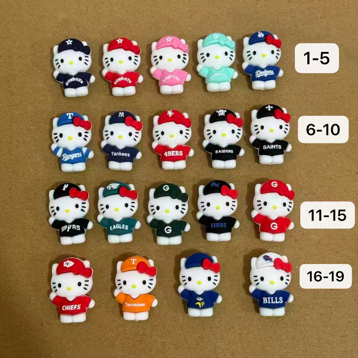 3D Kitty Wearing American Football Clothes Silicone Focal Beads (From Left to Right)