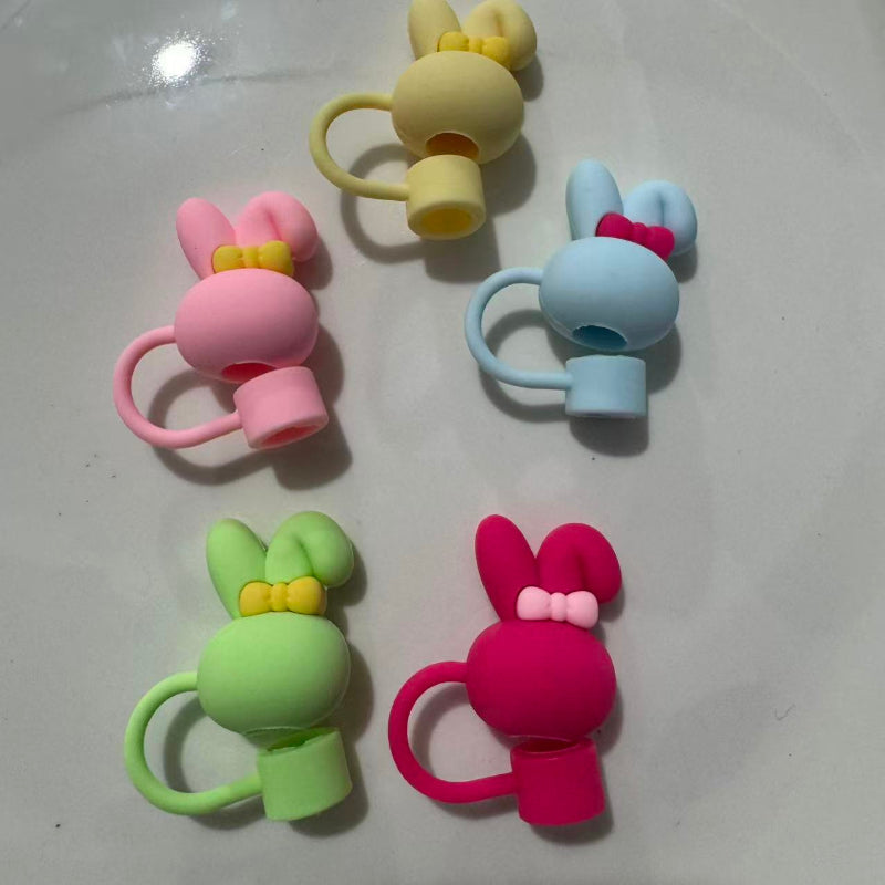 cute bunny silicone straw topper for tumbler kawaii straw cover random colors