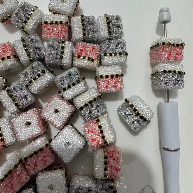 16mm sugar cube acrylic beads textured layered square beads for beadable pen