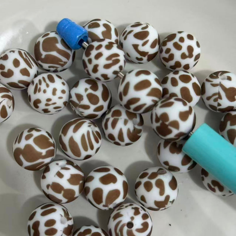 16mm Brown Cow Print Silicone Beads | DIY Pens & Jewelry Making