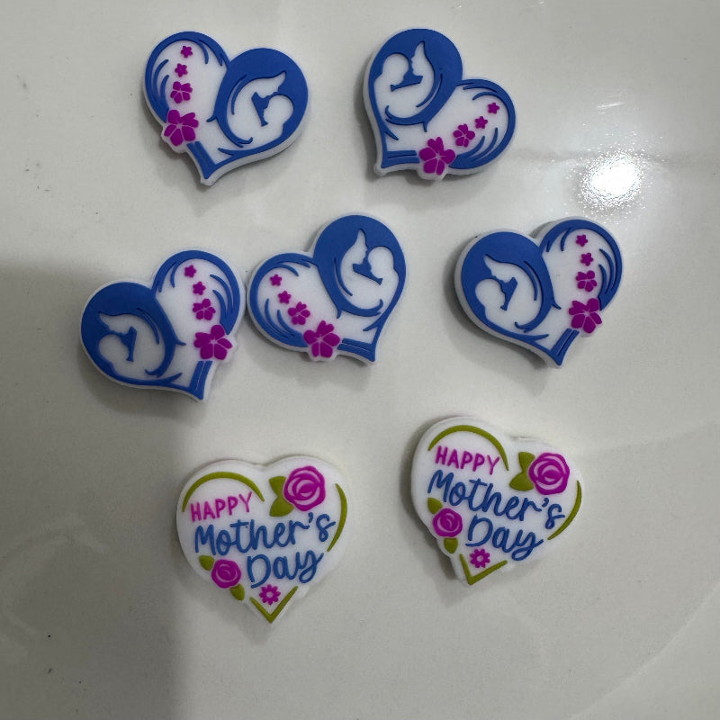 Mother’s Day Silicone Focal Beads – Heart Shape Design for DIY Crafts(b-19)