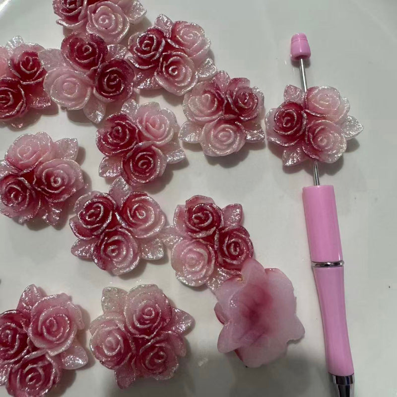 pink rose flower acrylic bead floral spacer for pen making