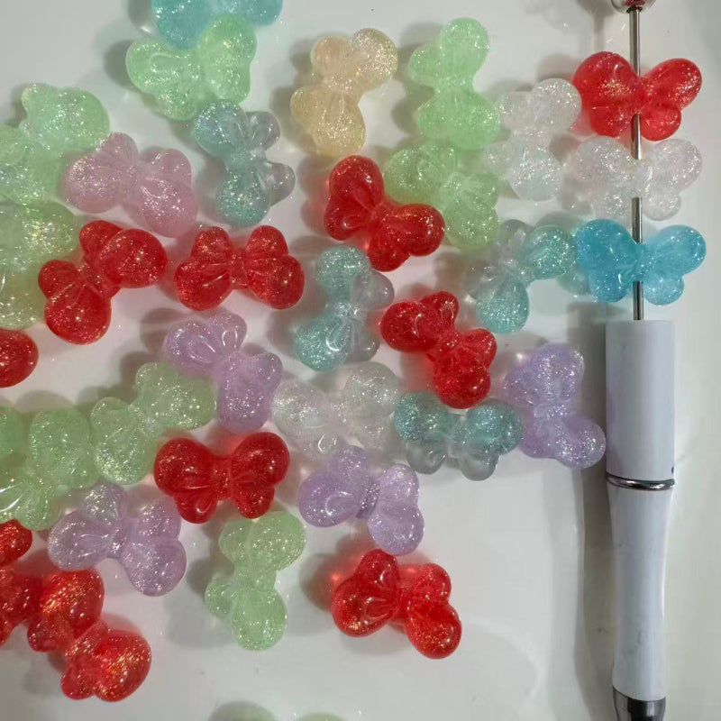 glitter butterfly acrylic beads random mix colors transparent beads for pen making DIY crafts