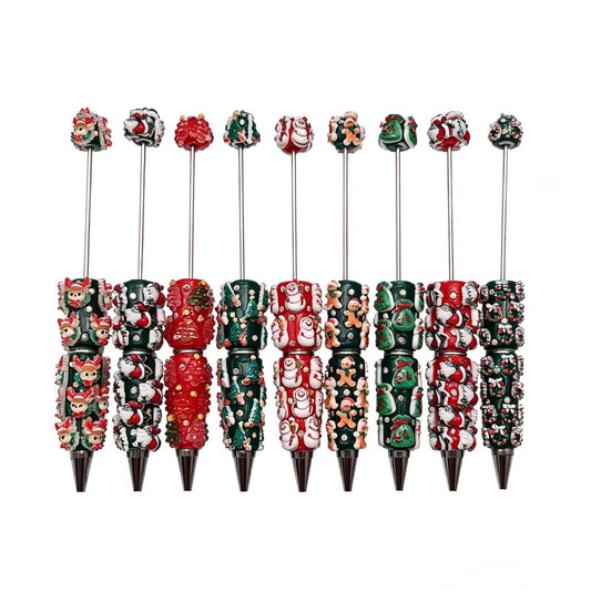 Christmas Gingerbread Man, Santa Claus and Tree of AB Rhinestones Beadable Clay Pens