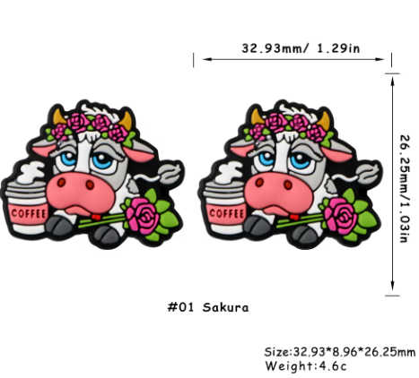 Sakura Cow Silicone Focal Beads For Beaded Pen