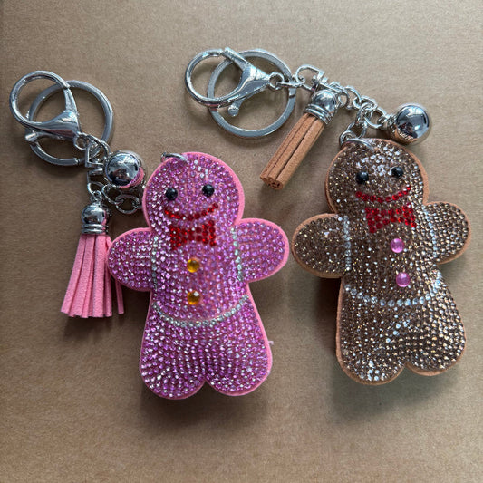 Christmas glitter gingerbread man keychain with cute colorful design and sparkling finish for holiday decoration and gifts
