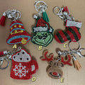 Christmas rhinestone socks bell keychain cute holiday pendant with glitter design and small bell for keys or bags