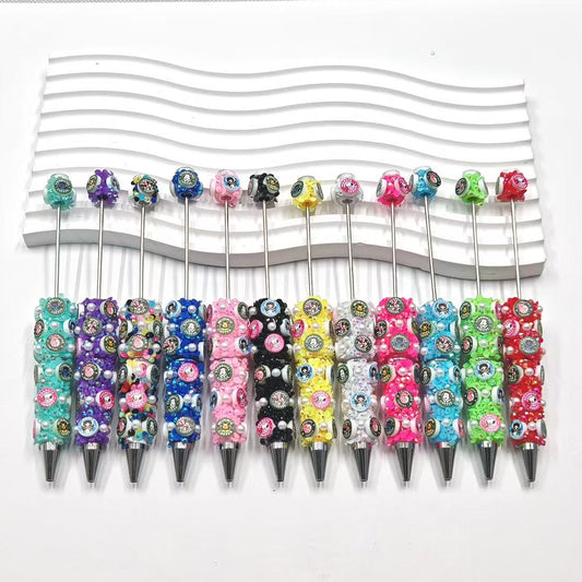 Beadable Clay Pens with Rhinestones Cute Cartoon Charms Dog & Bear
