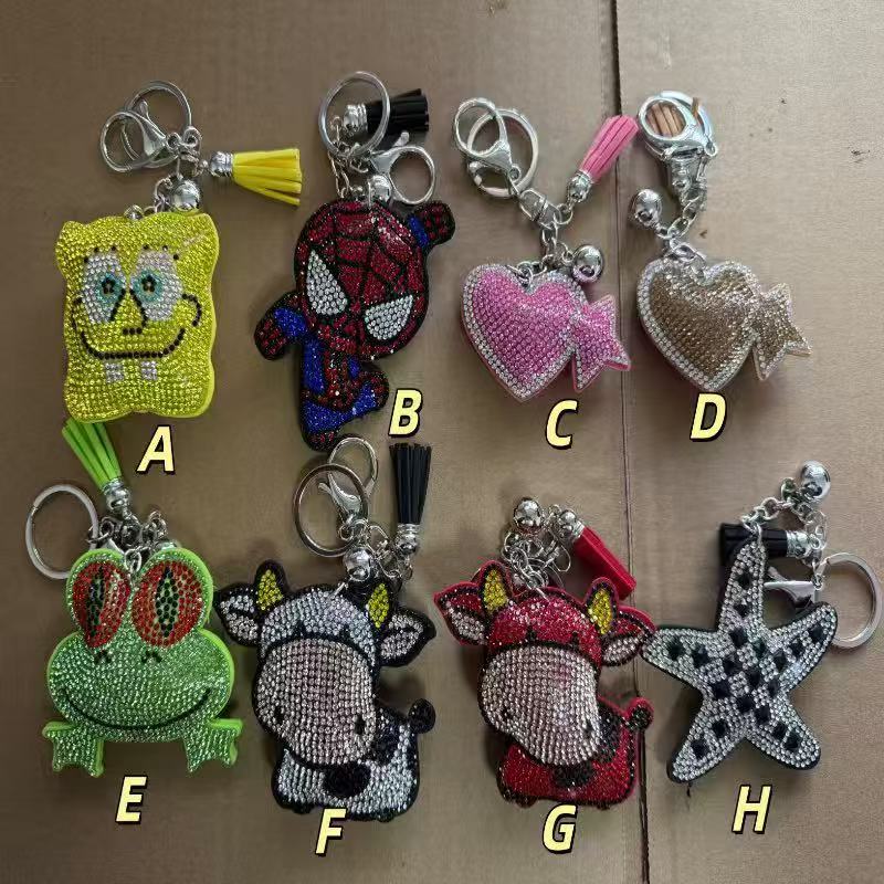 cute cow & cartoon rhinestone keychain cute diamond keyring for bags and keys