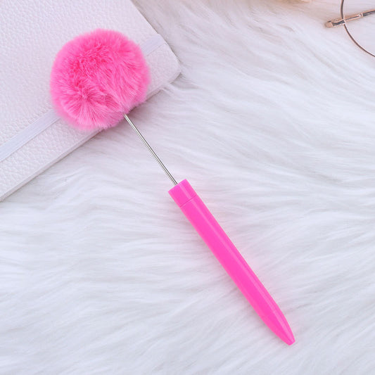 Pom pom beadable pens with fluffy balls in assorted colors