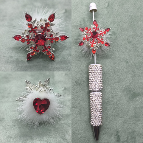 Copos de nieve rojos con brillantina y diamantes de imitación para hacer bolígrafos