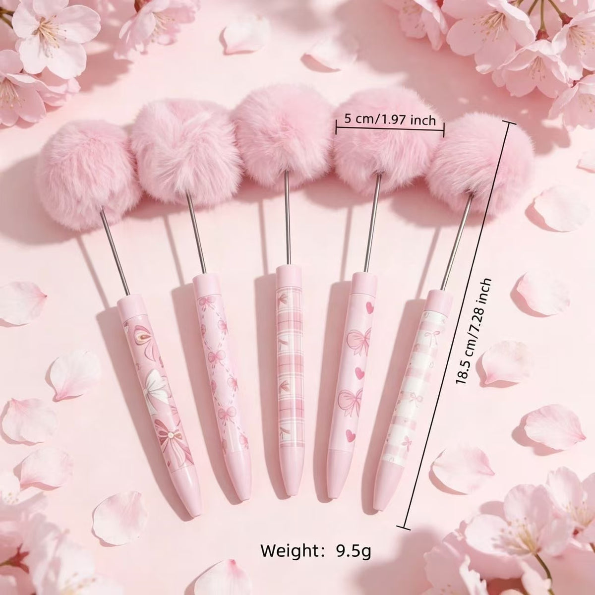 Pom Pom Printed Pink Designs of Beadable Pens 