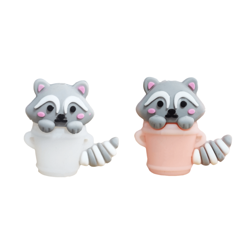 3D Little Raccoon With Cup Silicone Focal Beads