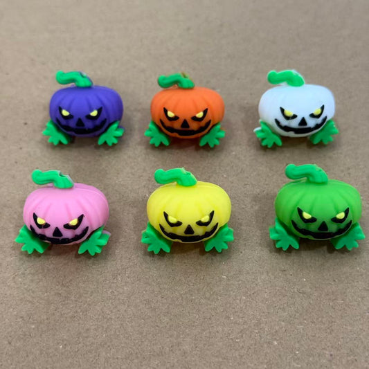 Halloween Colorful Pumpkin With Leaves Silicone Focal Beads