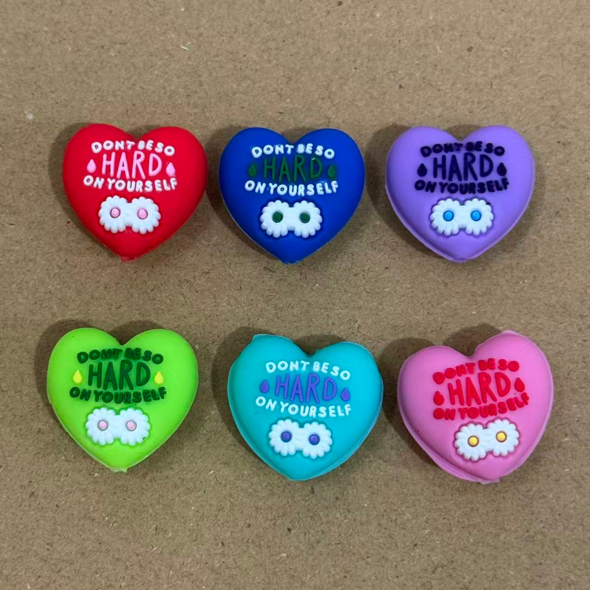 3D Heart Silicone Focal Beads with Inspirational Message