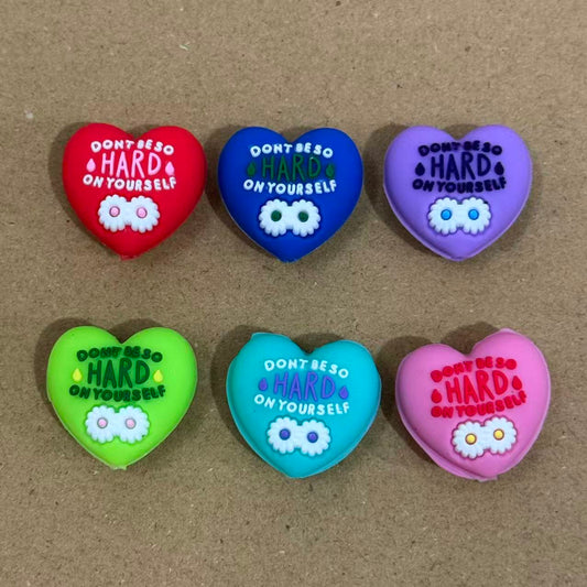 3D Cute Heart Silicone Focal Beads "Don't Be So Hard On Yourself"