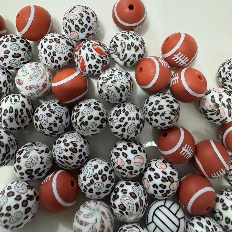 16mm sports silicone beads mix with football basketball volleyball patterns for DIY crafts and pen making