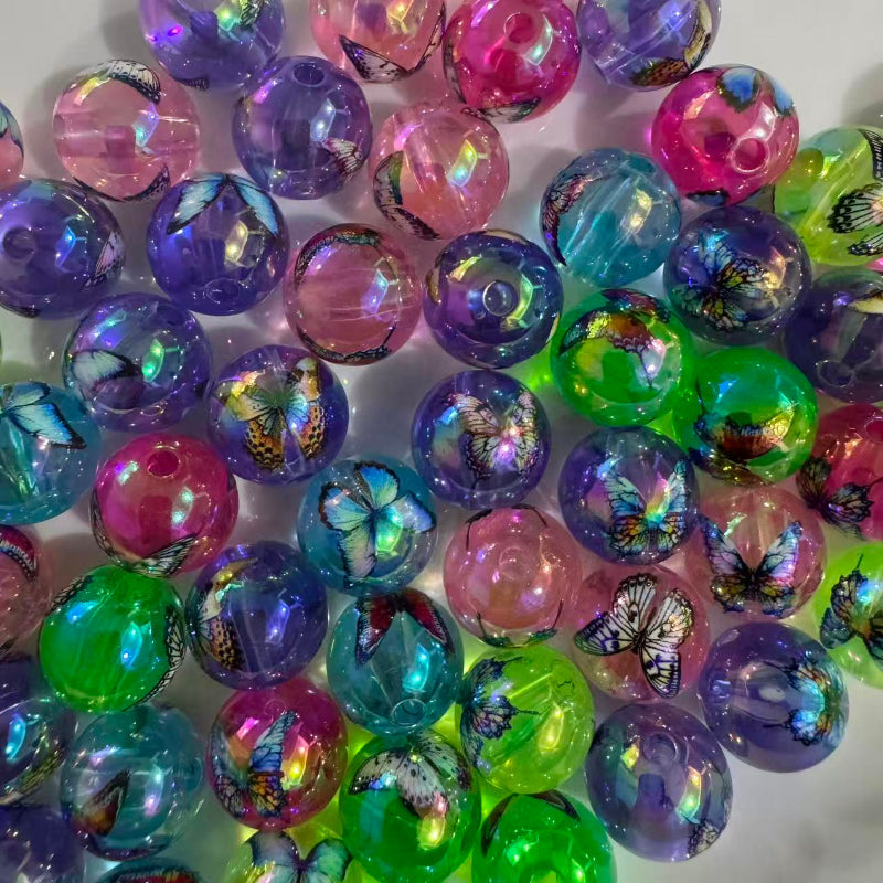 16mm butterfly mix color acrylic beads with colorful transparent design for pen making and DIY crafts
