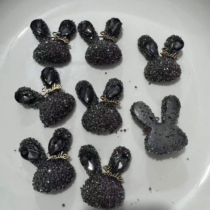 black glitter bunny resin charm flatback for badge reel DIY