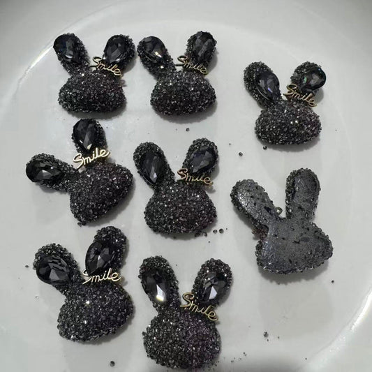 black glitter bunny resin charm flatback for badge reel DIY