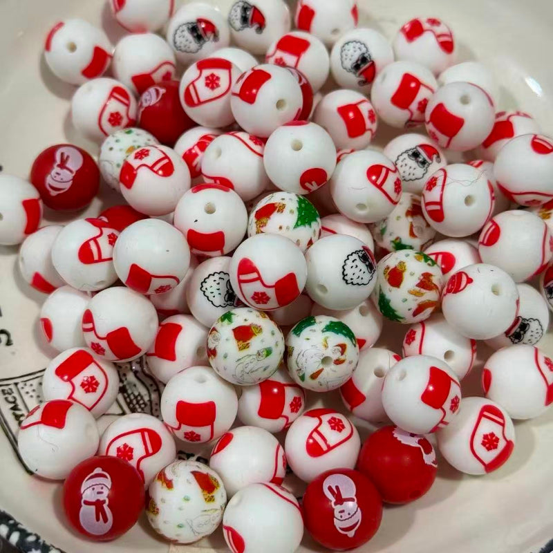 16mm christmas pattern silicone beads round beads for pen making