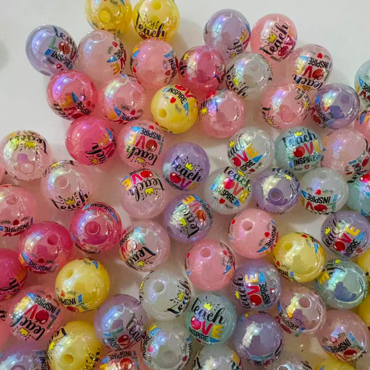 16mm "teach love inspire" acrylic beads mixed color
