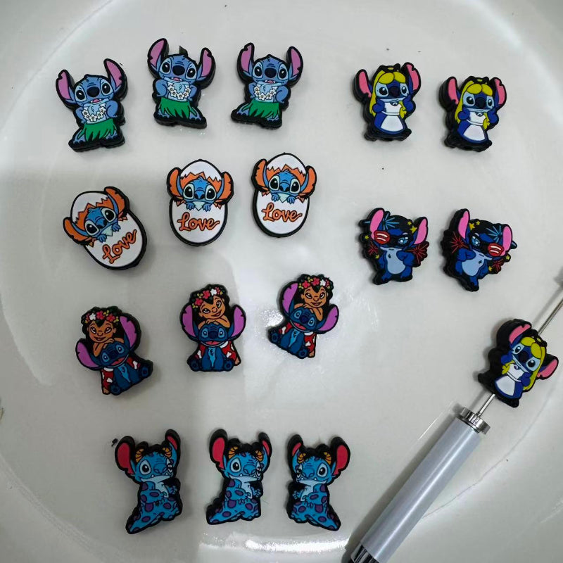 Cute Blue Cartoon Character Silicone Focal Beads for Pen Making | DIY Craft Beads