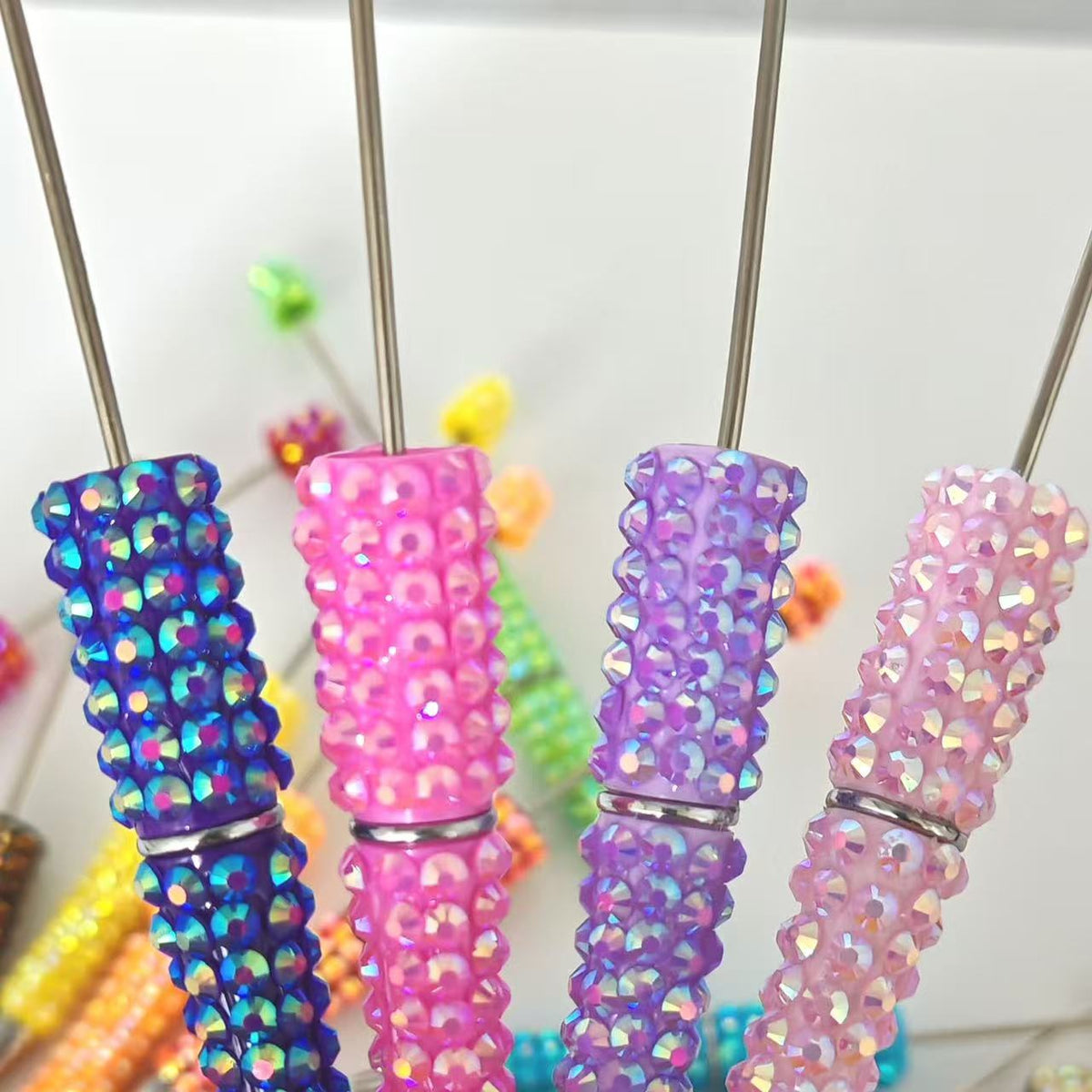 Rhinestone Beaded Pens, Random Mix Colors, DIY Beadable Pens