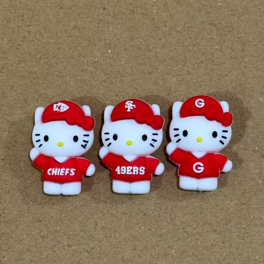 3D Cat Wearing Red Clothes American Football Silicone Focal Beads