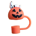 Cute Snoop Lies on the Ghost Face Pumpkin Halloween Food Grade Cup Tumbler Silicone Straw Topper