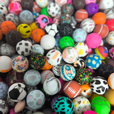 16mm Random mix Printed Silicone Beads