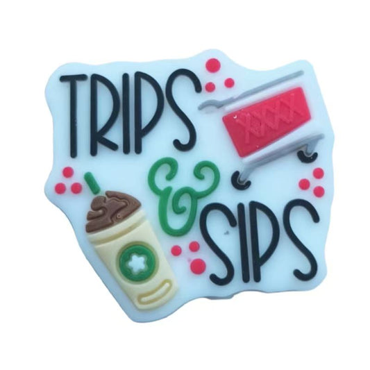 trips and sips silicone focal beads travel coffee quote