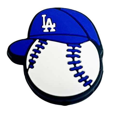 Baseball with Blue L A Hat Silicone Focal Beads For Sports