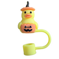 Little Cute Duckling Holds Ghost Face Pumpkin Halloween Food Grade Cup Tumbler Silicone Straw Topper