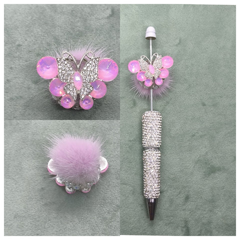 Mariposa rosa con diamantes de imitación y purpurina para hacer bolígrafos