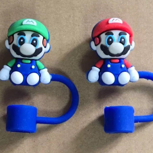 cute cartoon plumber silicone straw topper for tumbler cup accessory