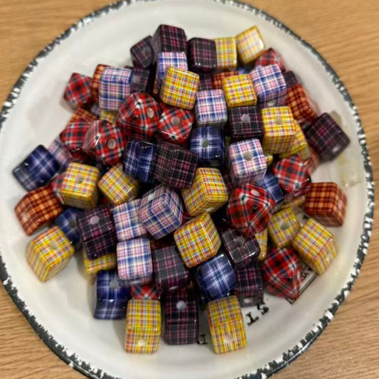 16mm plaid acrylic beads square tartan cube mixed color DIY craft beads for pen making