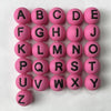 16mm hot pink round silicone alphabet beads with embossed English letters for DIY pen making and crafts