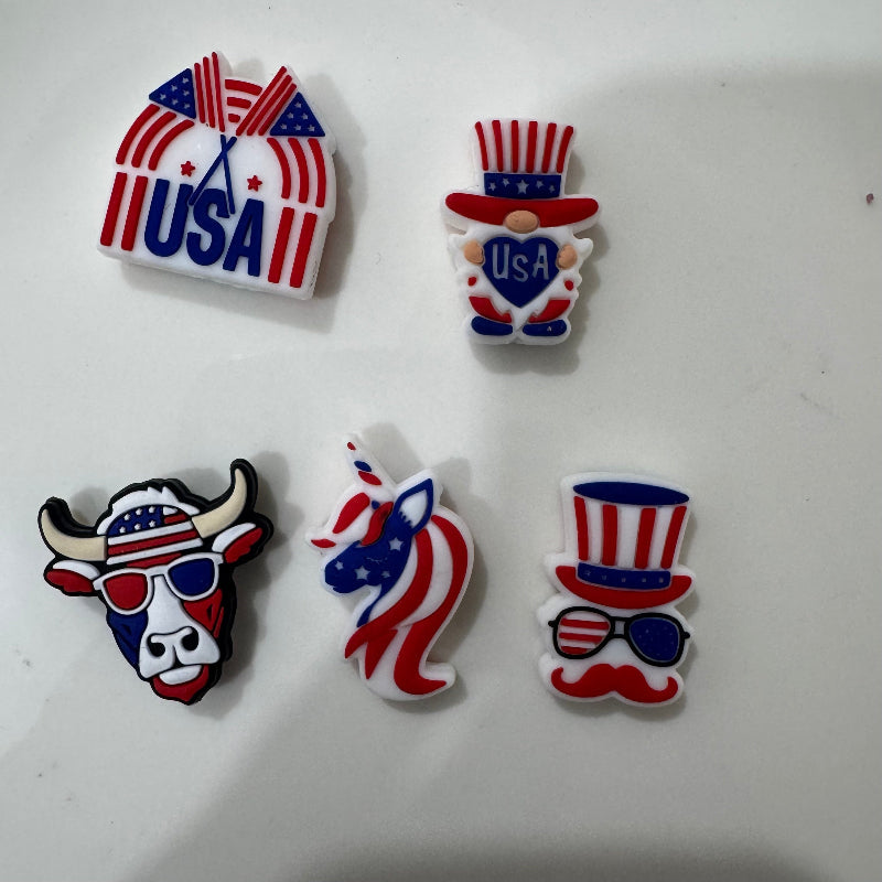 4th of July Silicone Focal Beads – USA Patriotic Designs for DIY Crafts（b-18）