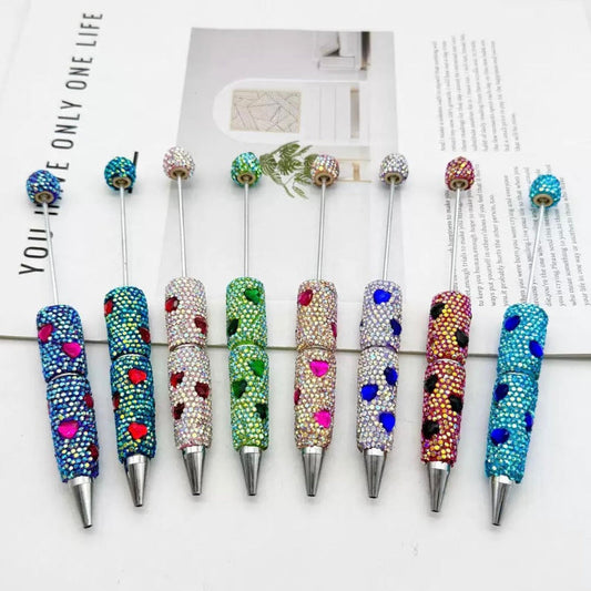 Beadable Pens with Rhinestones – Cute Heart Clay Bead Pens