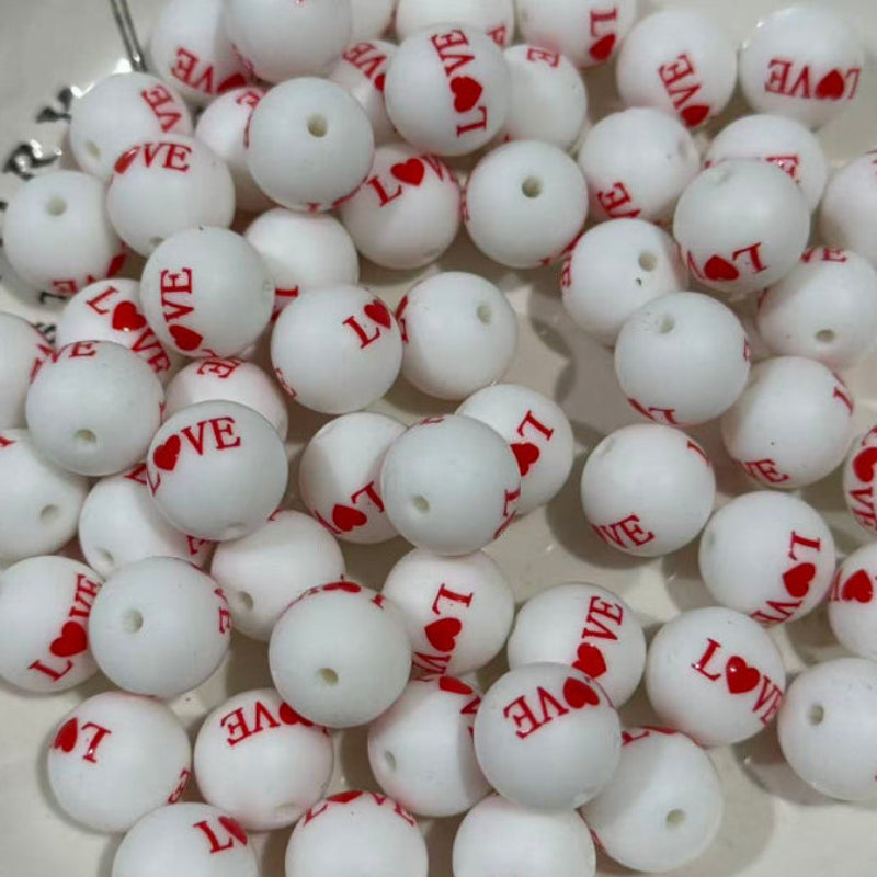 16mm love words printed silicone beads for DIY pen making craft supplies