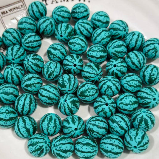 15mm teal watermelon printed silicone beads round colorful fruit pattern beads for DIY jewelry and pen making