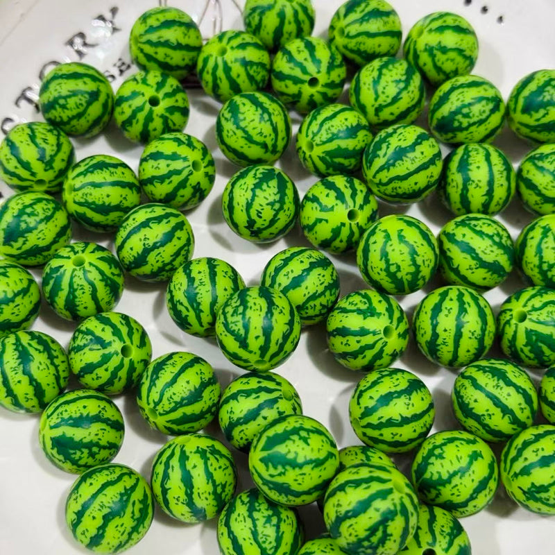 15mm watermelon printed silicone beads round colorful fruit pattern beads for DIY jewelry and pen making
