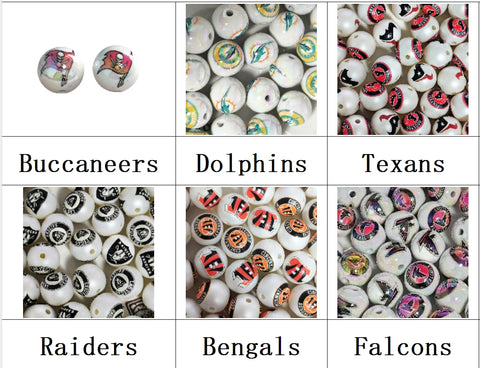 16mm Buccaneers  Dolphins  Texans Raides Bengals & Falcons Acrylic Beads For Pen Making