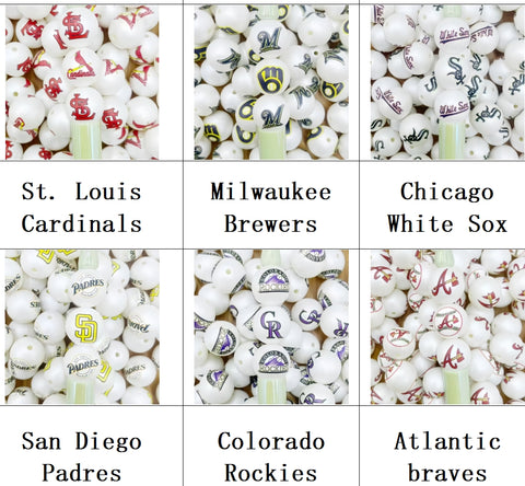 16mm Cardinals Brewers White Sox Padres Rockies & Braves Acrylic Beads For Pen Making