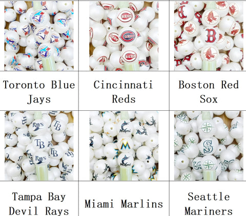 16mm Blue Jays Reds Sox Devil Rays Marlins & Mariners Acrylic Beads For Pen Making