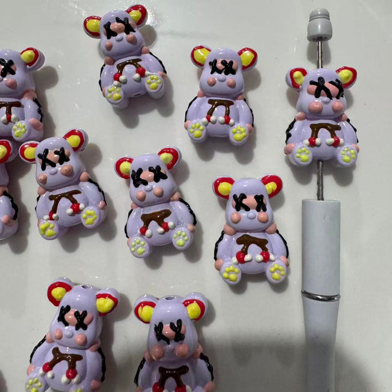 purple bear acrylic bead cute cartoon for pen making