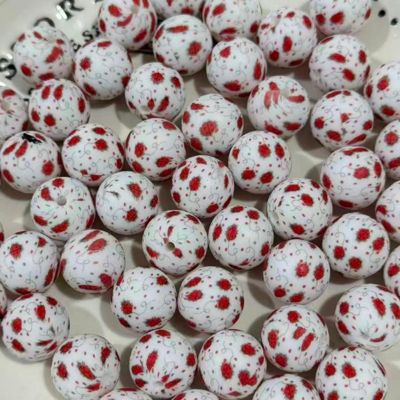 16mm ladybug pattern silicone beads for DIY pen making and craft supplies