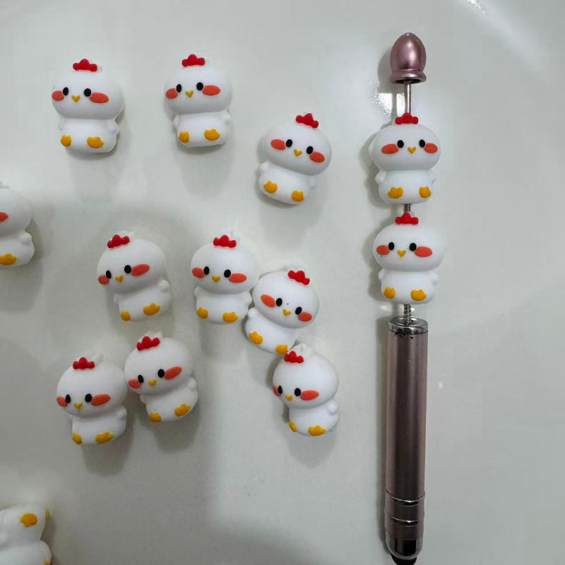 3D chicken silicone focal beads 