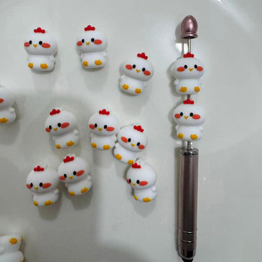 3D chicken silicone focal beads 